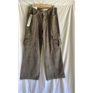 Tinseltown Womens Corduroy Cargo Pants Low Rise Gray Size 13 NWT